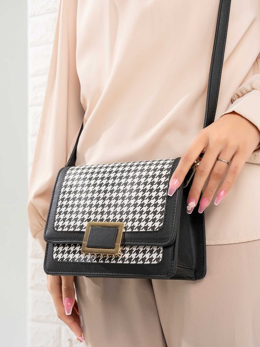 Houndstooth Printed Handbag